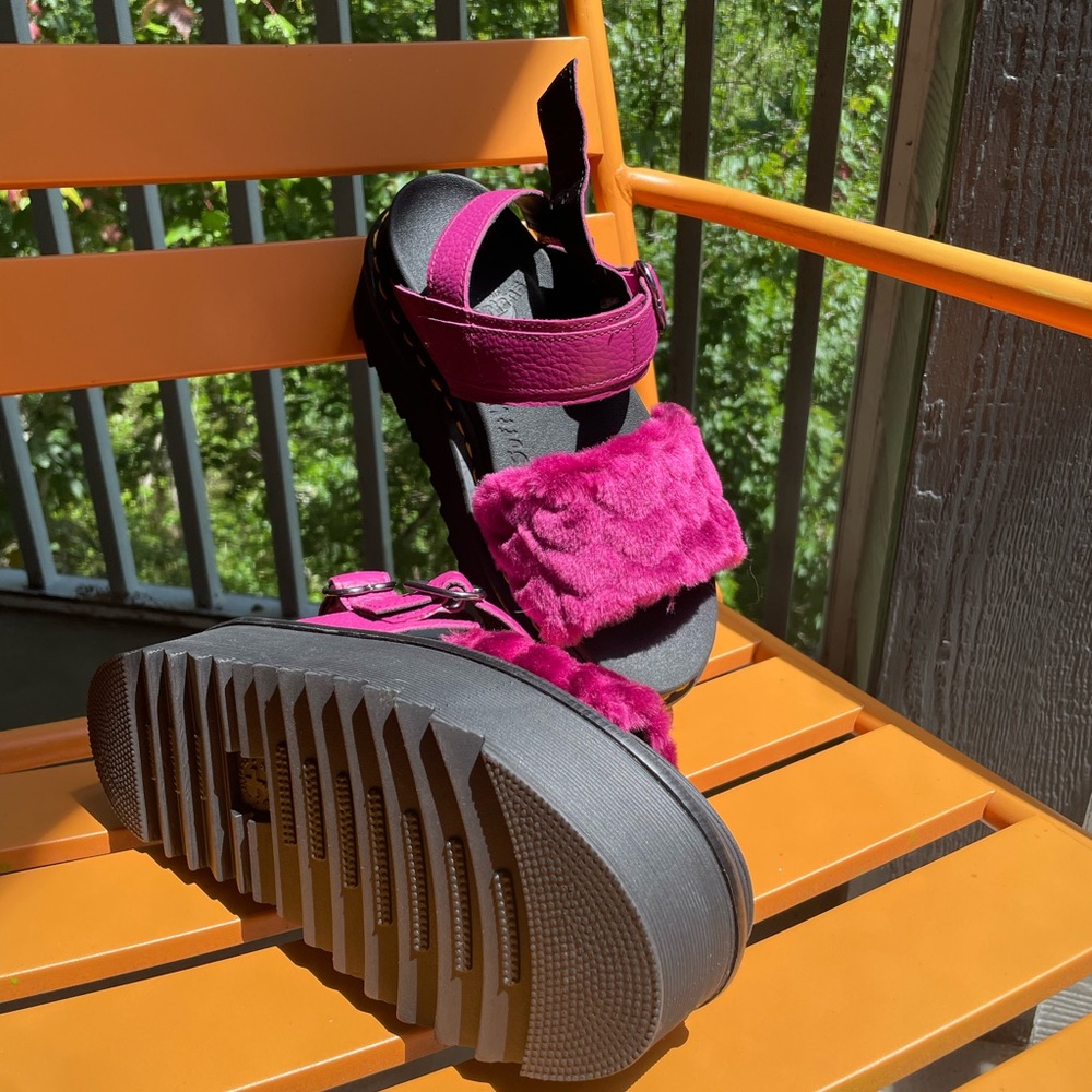 Dr. Martens fluffy pink heart platform sandals!